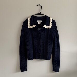 Jessica Simpson Navy Blue Cable Knit Collard Cardigan